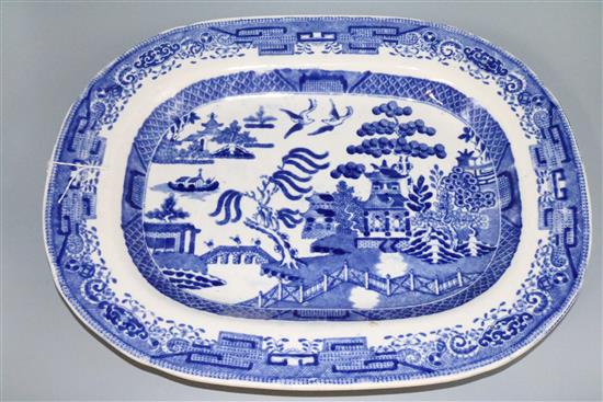 Willow pattern blue and white meat dish